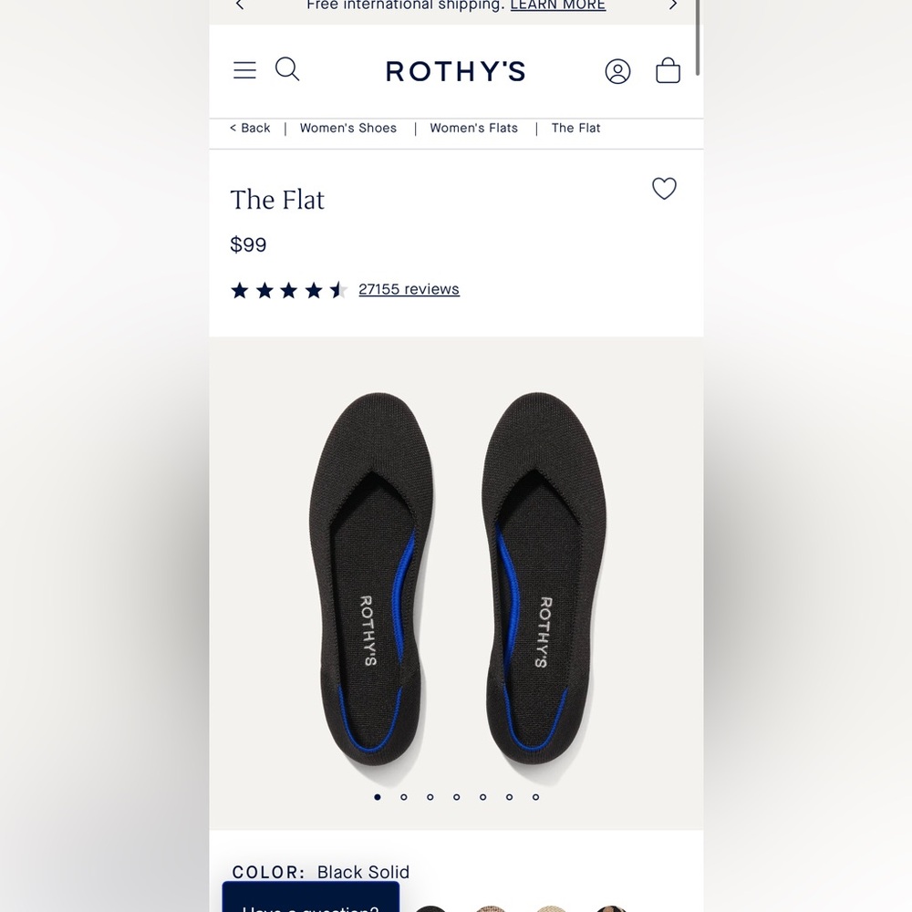 brand new rothy the flat black solid! sz8